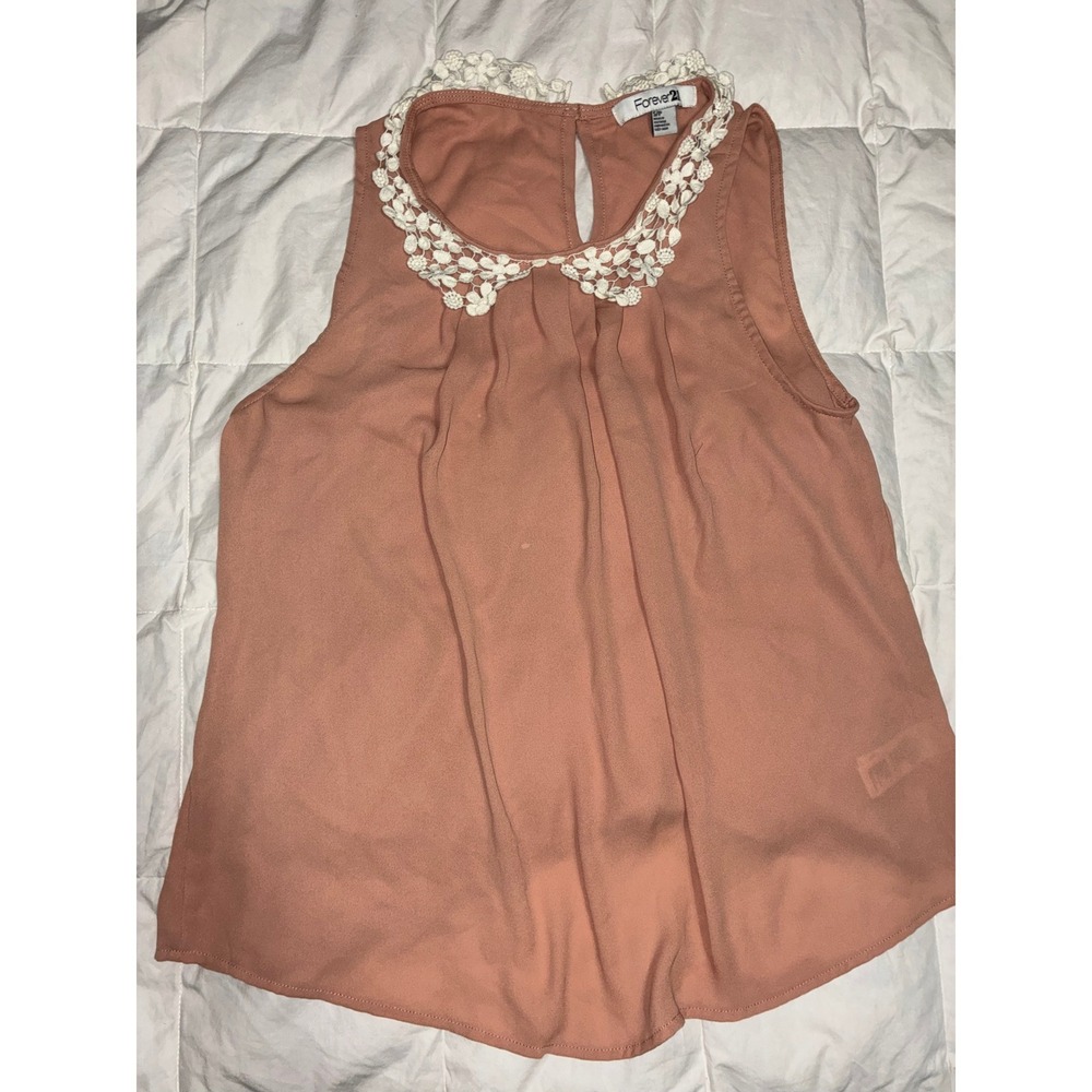 Forever 21 Dusty Rose Lace Crochet Peter Pan Collar Sleeveless Blouse Small
